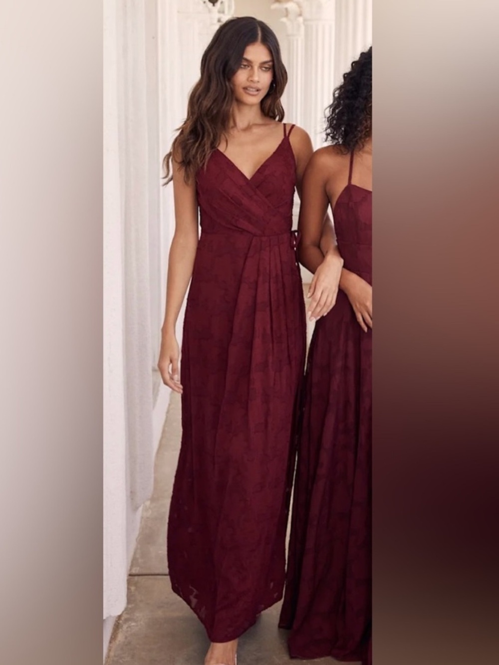 Lulu's Wine Burgundy V-Neck Spaghetti Strap Maxi Dress